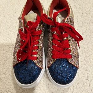 Multicolor Glitter Sneakers with Red Laces